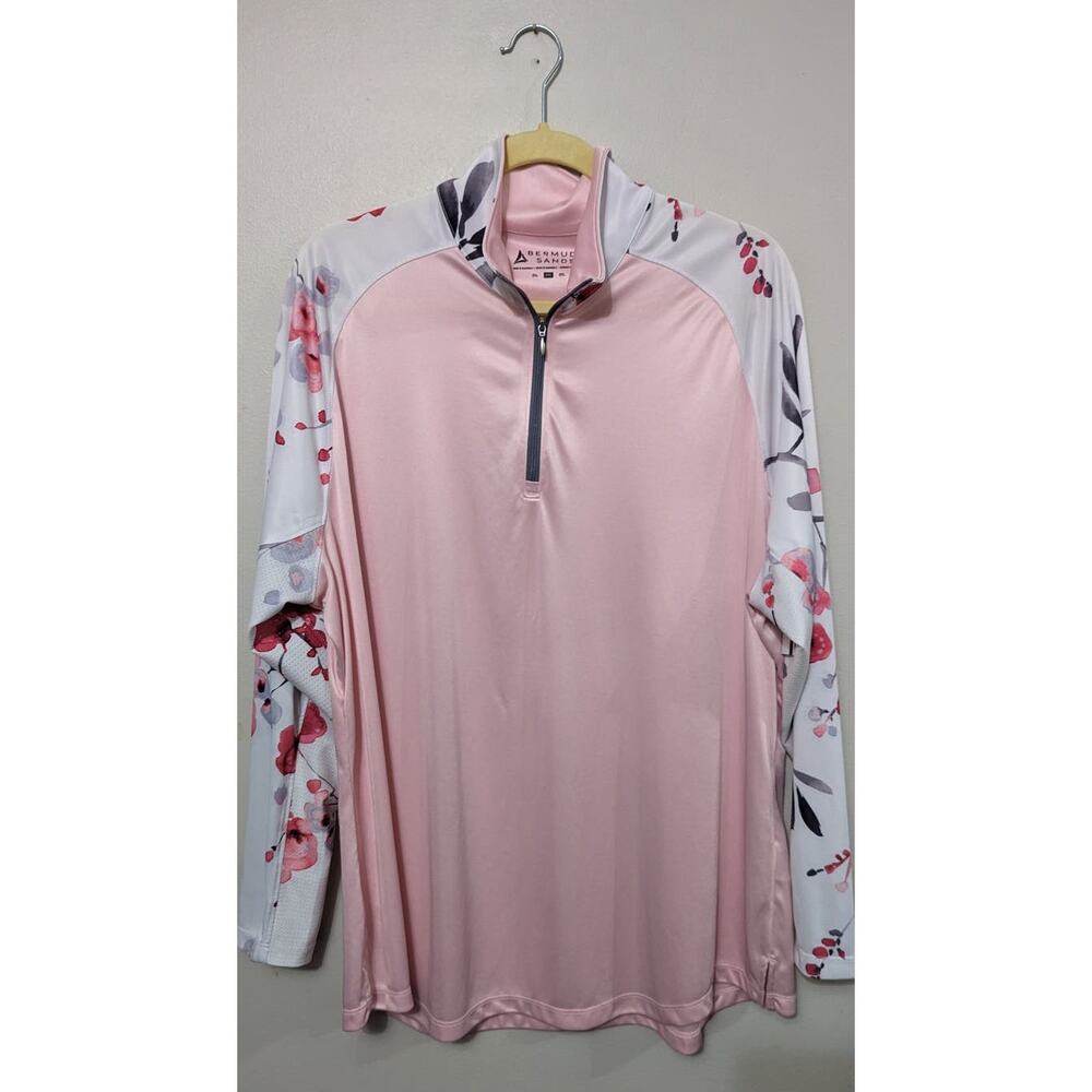 Women's Bermuda Sands Athletic Three Quarter Zip Pink/White 2 XL Top